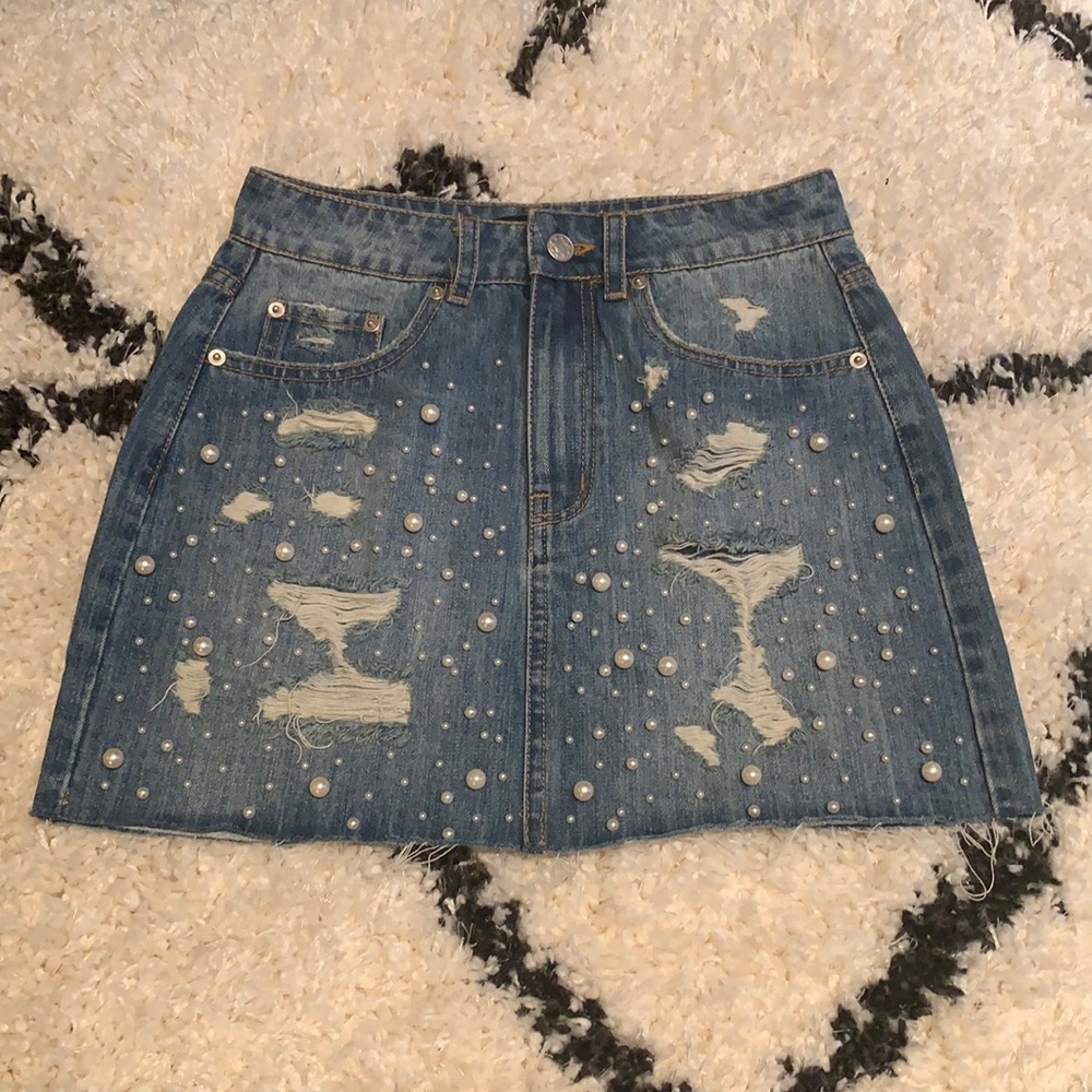 Denim skirts with pearls
